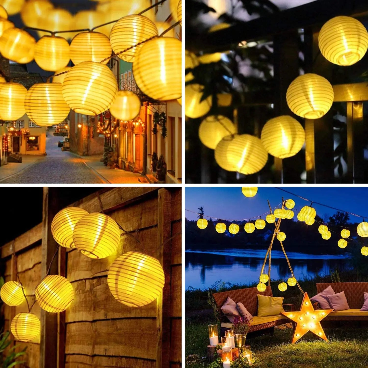 Solar Lantern String Lights for Patio & Garden